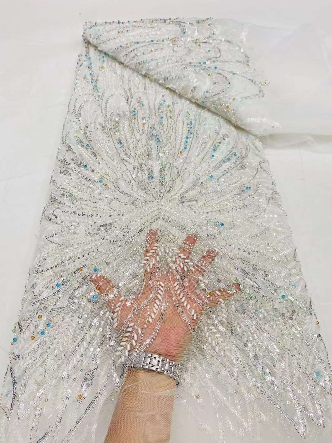 ZeXiu Wholesale Fashion Beaded Embroidery Sequins African Lace Fabric 2024 High Quality Nigerian Wedding Dress French Material