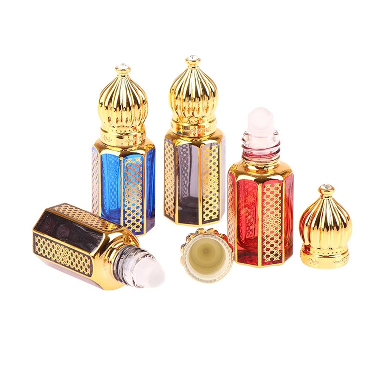 6ml Middle Eastern Arabic Essential Oil Rollerball Bottle Golden Travel Perfume Dispenser Glass Bottle