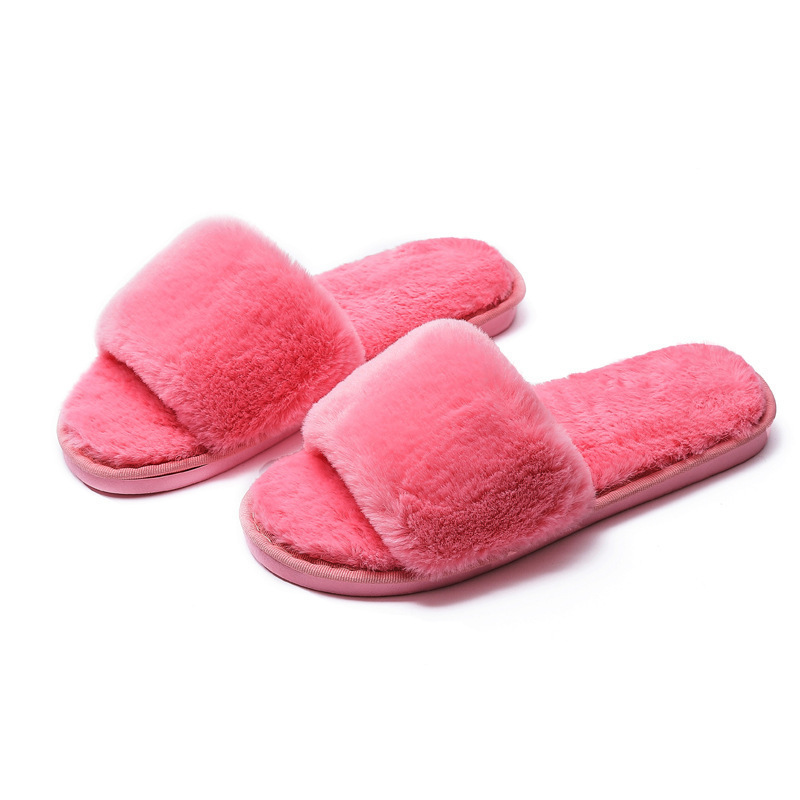 Wholesale Women House Slippers Warm Faux Fur Ladies  soft sole warm flat fashion flower  furry slippers