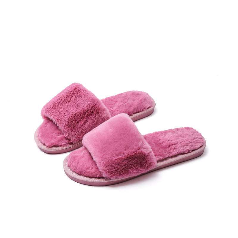 Wholesale Women House Slippers Warm Faux Fur Ladies  soft sole warm flat fashion flower  furry slippers