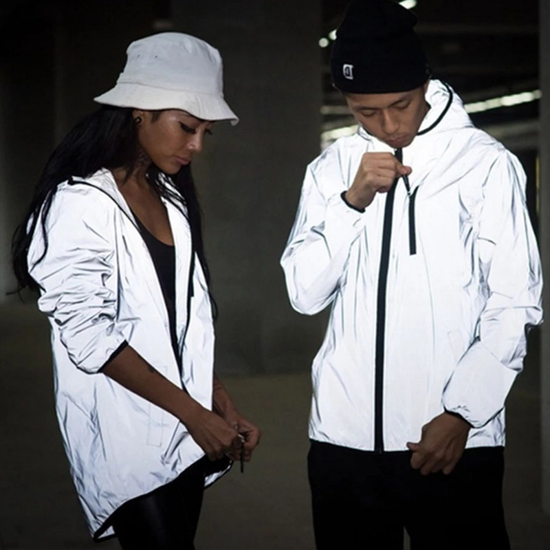 Flash Reflective Jackets 2022  Night Glowing Men and Women Windbreaker with Hooded Jacket