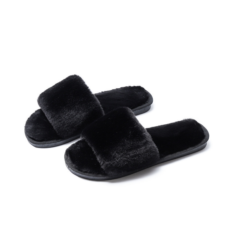 Wholesale Women House Slippers Warm Faux Fur Ladies  soft sole warm flat fashion flower  furry slippers