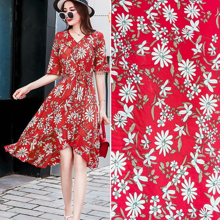 Printed polyester printing little daisy print sunflower crepe chiffon dress fabric