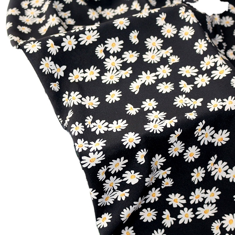 Printed polyester printing little daisy print sunflower crepe chiffon dress fabric