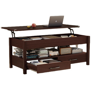 Lift Top Coffee Table for Living Room with Hidden Storage Compartment 2 Drawers and Shelf Large Convertible Coffee Table