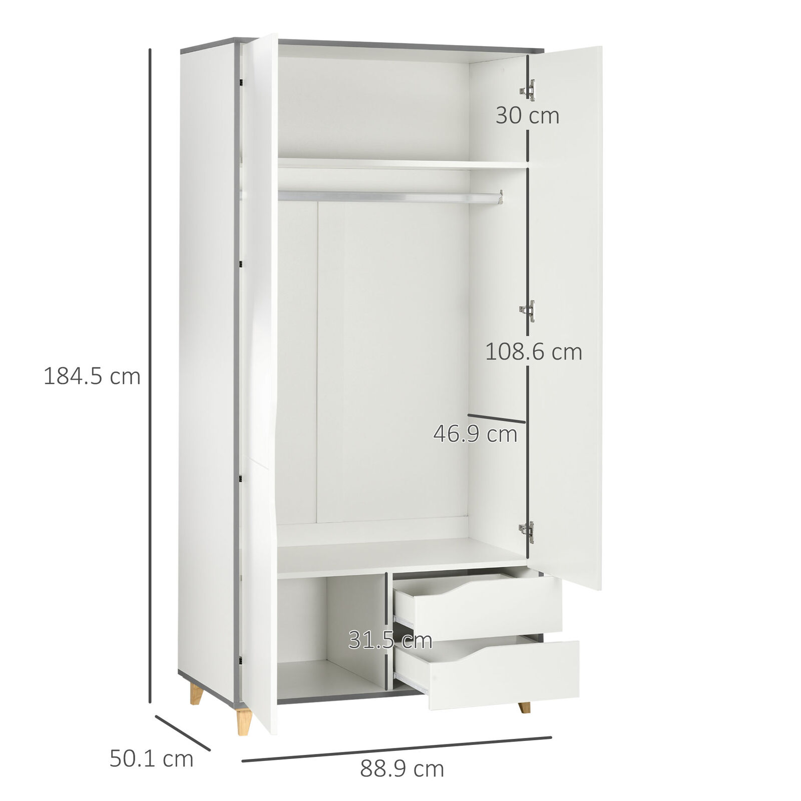 Modern style Hot sale  2-Door Freestanding Wardrobe - White