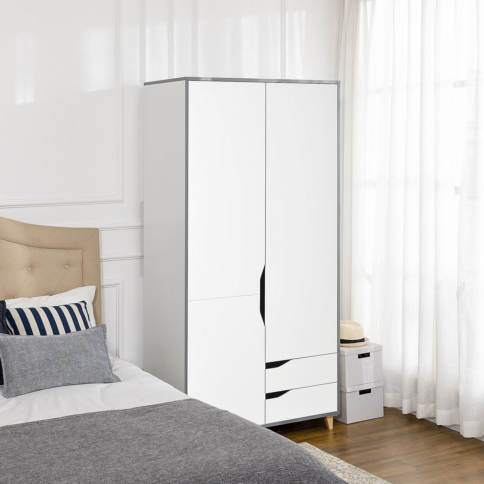 Modern style Hot sale  2-Door Freestanding Wardrobe - White