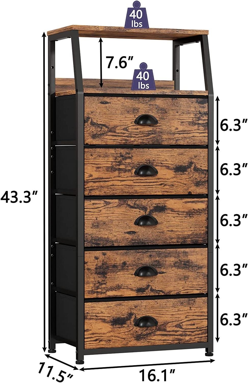 Drawer Dresser Vertical Storage Tower Fabric Dresser for Bedroom Nightstand Bedside Table Furniture