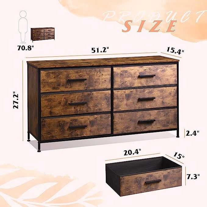 Dresser with 6 Drawers, TV Stand for 60