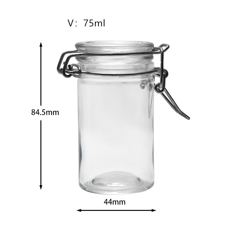 Mini 75ml round hermetic airtight Glass Spice jar with clip top lid