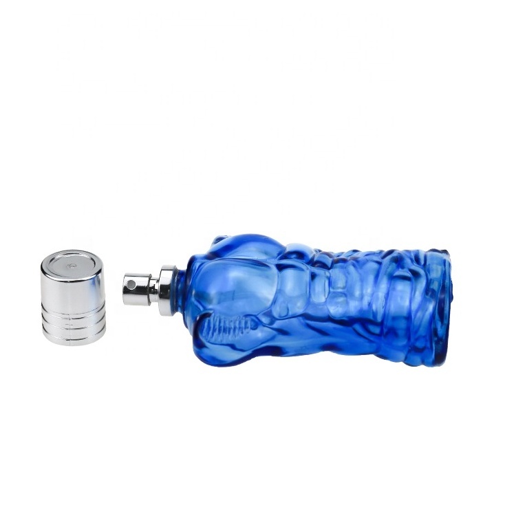 Factory Sale100ml Blue Powerful Muscle Man Body Shaped glass perfume bottle