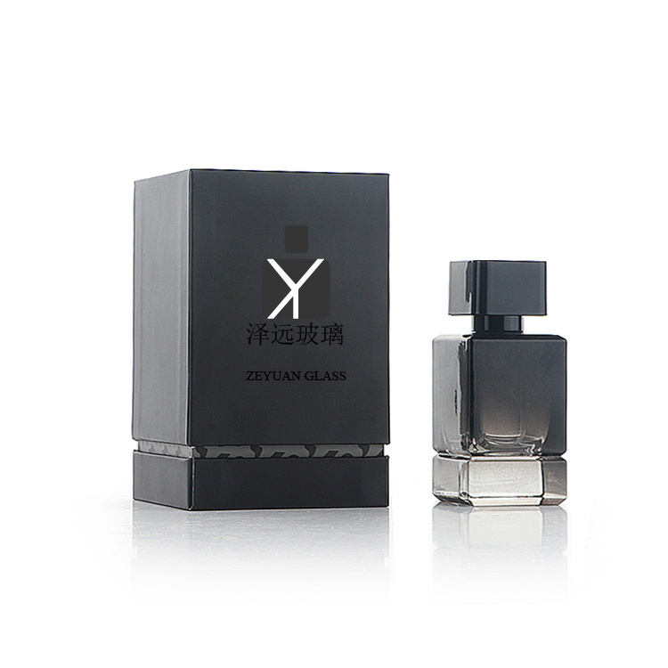 Luxury Customized Matt Black Square Perfume Bottle 50ML Heavy Thick Base Cologne Bottle Dark Blue Mens Nice Fragrance Spray