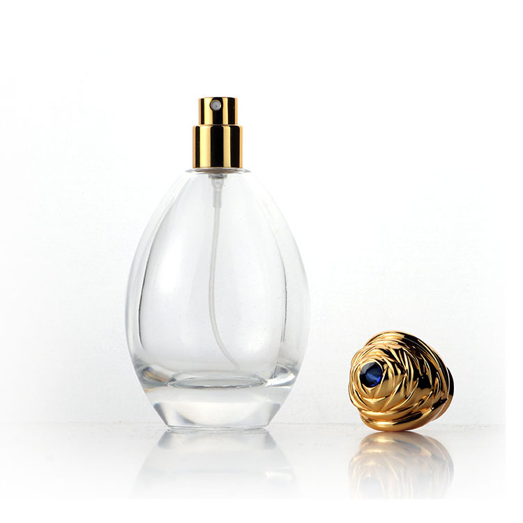 Home Decor 100ml Round Gold Perfume Rose Flower Cap Glass Perfume Bottles Dubai