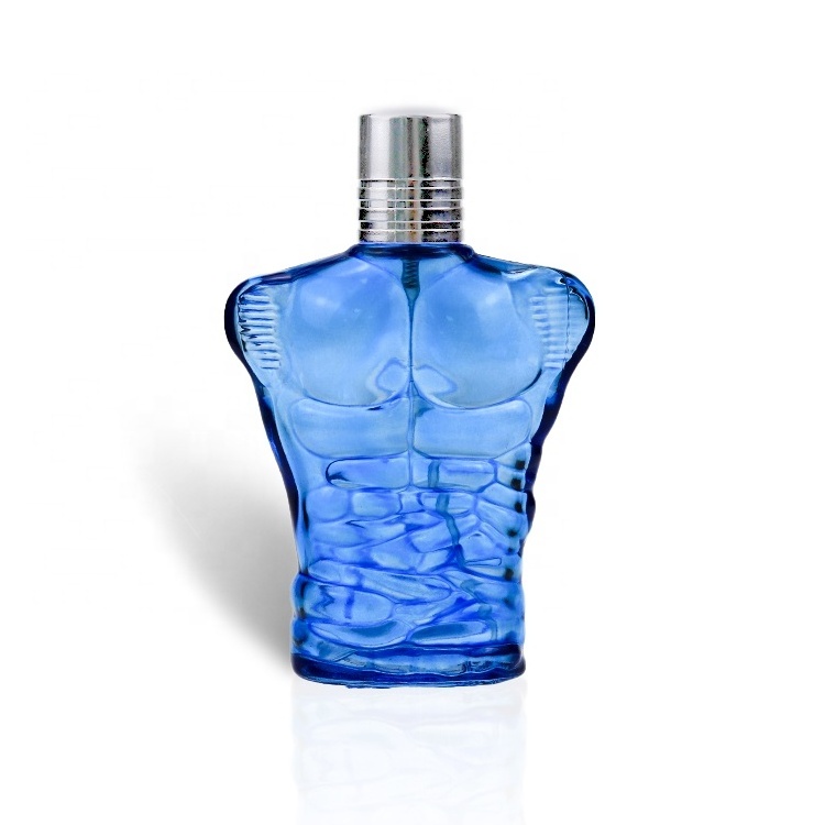 Factory Sale100ml Blue Powerful Muscle Man Body Shaped glass perfume bottle