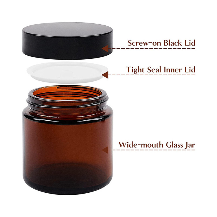 Amber Round Glass Jars With Black Lids Empty Candle Making Jars Cosmetic Containers For Cream Lotion Body Butter Beauty Product