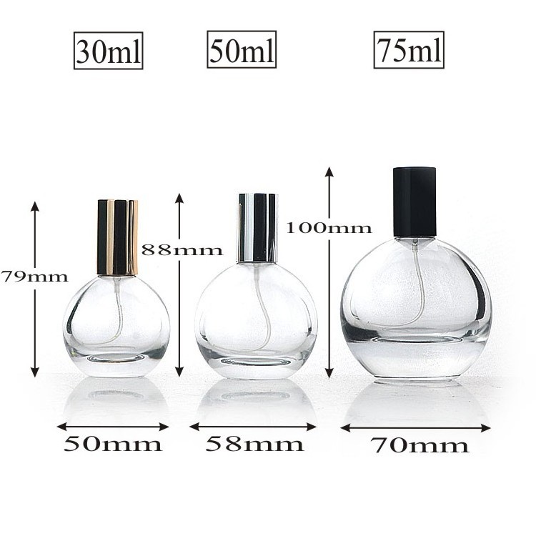 Wholesale Sphere Shape 30ml Perfume Bottle 50ml 75ml Parfum Bottles With Crimpless  Atomizer And Aluminium Cap