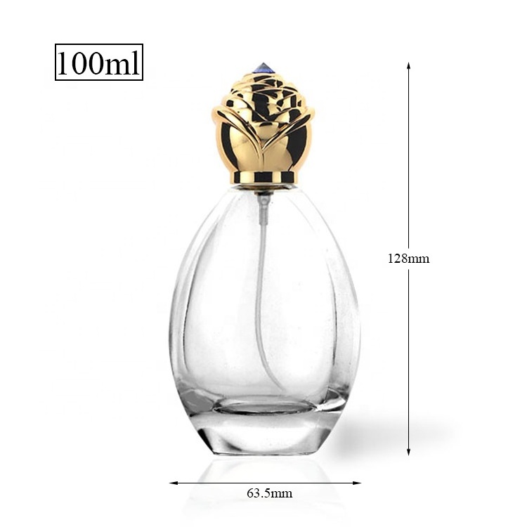 Home Decor 100ml Round Gold Perfume Rose Flower Cap Glass Perfume Bottles Dubai