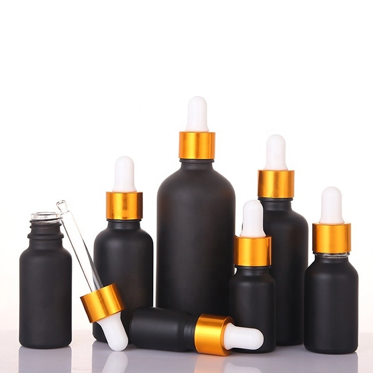 Paper tube 5ml 10ml 15ml 20ml 30ml 50ml 100ml matte black essential oil serum glass dropper bottle with bamboo aluminum cap