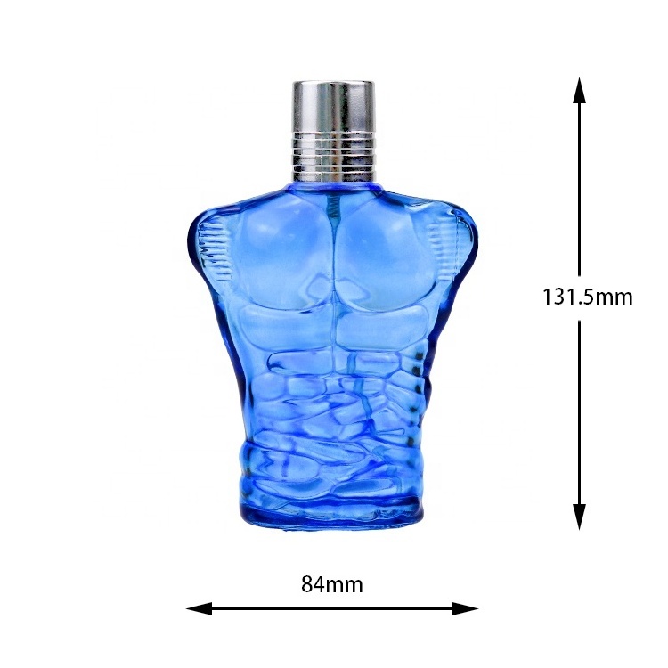 Factory Sale100ml Blue Powerful Muscle Man Body Shaped glass perfume bottle