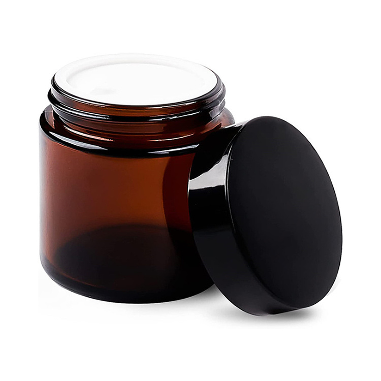 Amber Round Glass Jars With Black Lids Empty Candle Making Jars Cosmetic Containers For Cream Lotion Body Butter Beauty Product