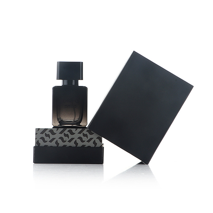 Luxury Customized Matt Black Square Perfume Bottle 50ML Heavy Thick Base Cologne Bottle Dark Blue Mens Nice Fragrance Spray