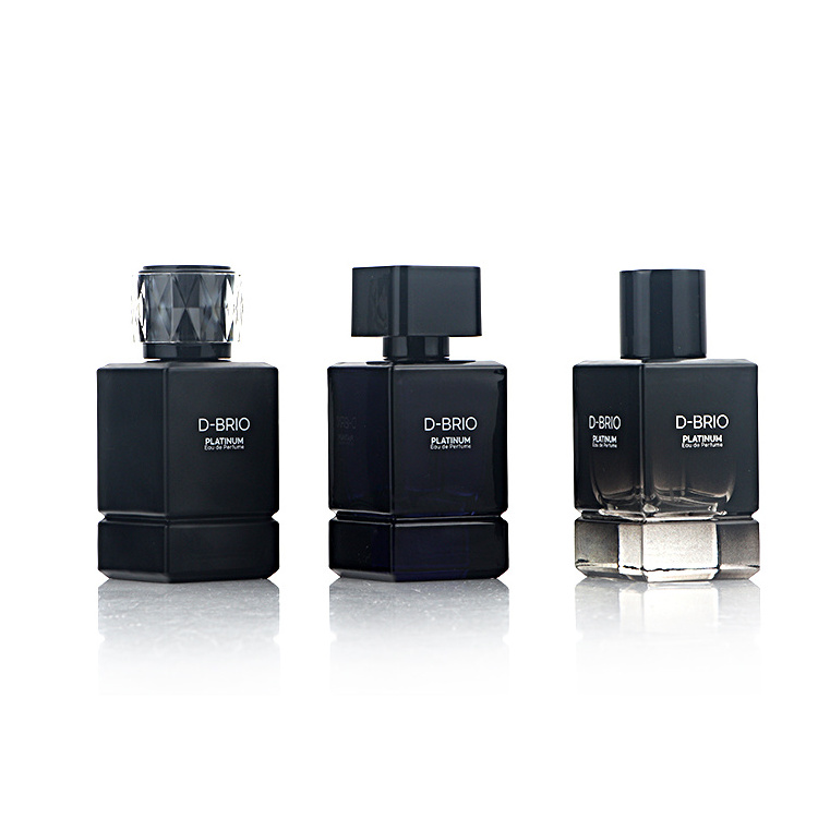 Luxury Customized Matt Black Square Perfume Bottle 50ML Heavy Thick Base Cologne Bottle Dark Blue Mens Nice Fragrance Spray