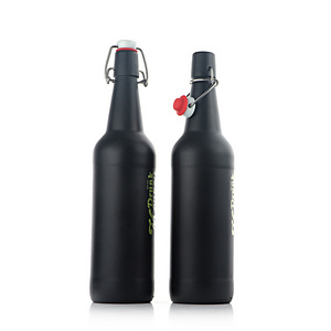 Classic Cheap Easy Flip Lid Drink Wine Water Oil Bottles 750ml matt black glass bottle with swing top for beer