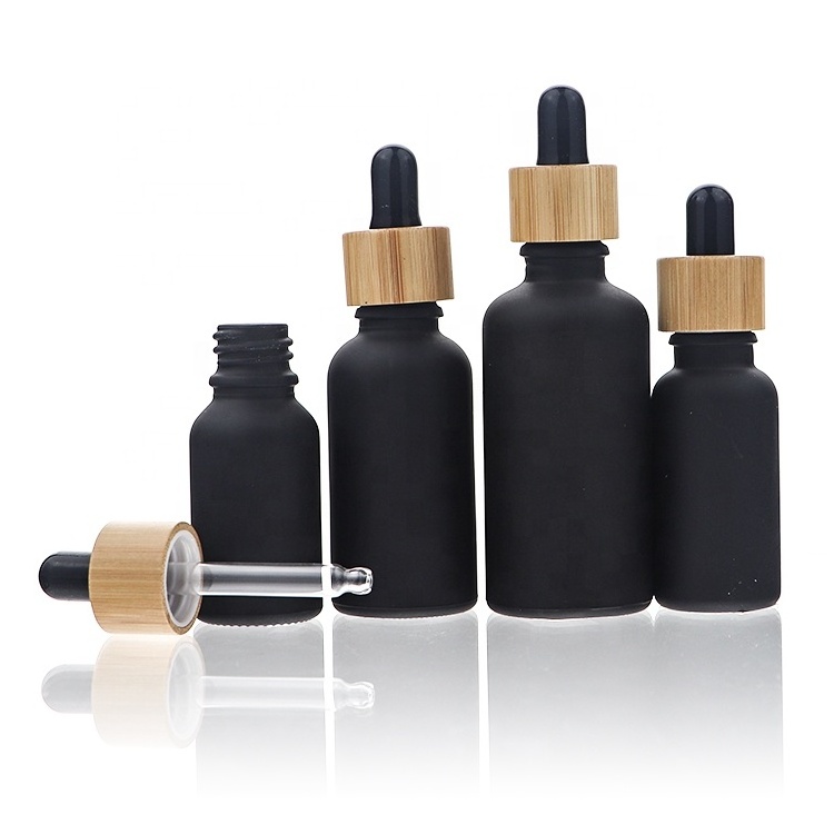 Paper tube 5ml 10ml 15ml 20ml 30ml 50ml 100ml matte black essential oil serum glass dropper bottle with bamboo aluminum cap