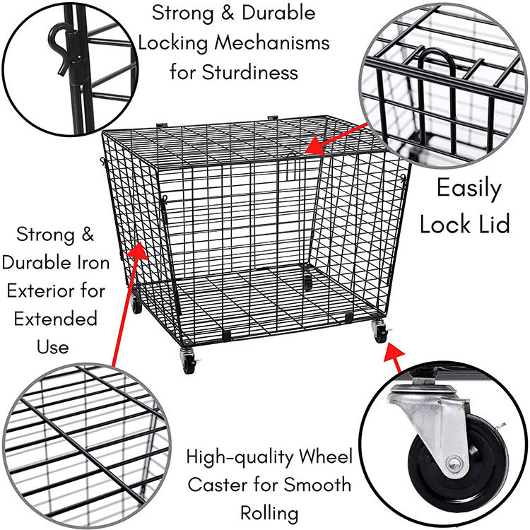 Heavy Duty Casters - Lid - Sports Lockable Ball Storage Locker Ball Cage for Garage Storage Garage Organizer