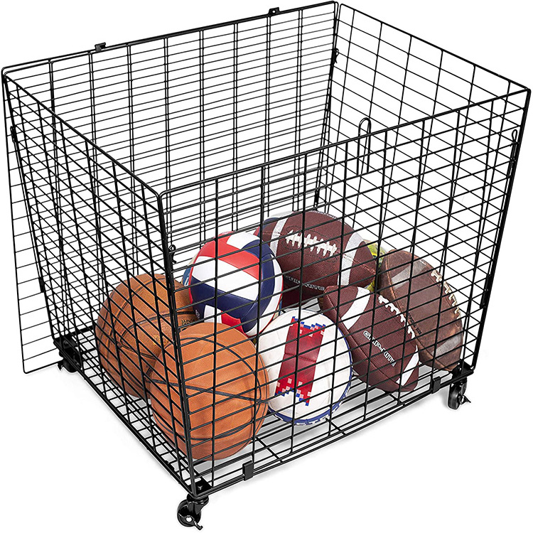 Heavy Duty Casters - Lid - Sports Lockable Ball Storage Locker Ball Cage for Garage Storage Garage Organizer