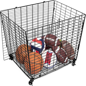 Heavy Duty Casters - Lid - Sports Lockable Ball Storage Locker Ball Cage for Garage Storage Garage Organizer