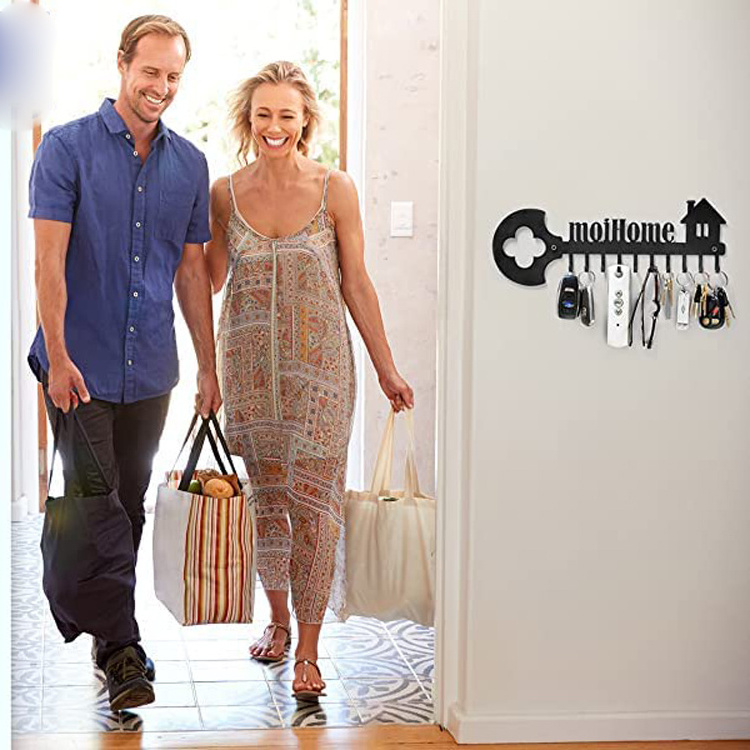 Key Organizer Wall Mount Rack - Decorative 10 Hook Iron Key Ring Holder for Wall - Ideal for Entryway, Front Door, Kitchen