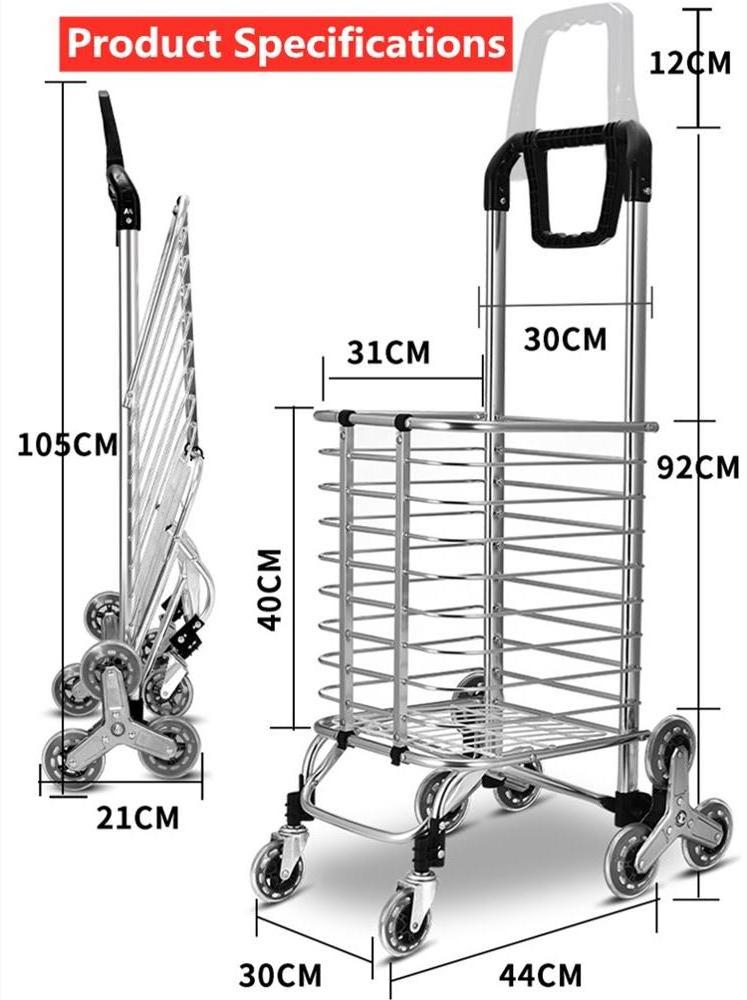 High Quality Foldable Stair Climbing Shopping Cart Trolley With Waterproof Oxford Cloth Bag And 8 Crystal Wheels