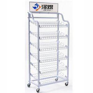 Customized 6 tiered mobile supermarket  metal portable buffet bread and  vegetable and fruit display shelf