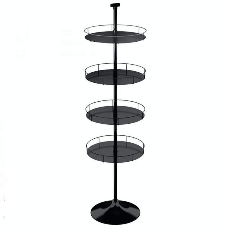 Hot sale rotating floating bathroom supermarket kitchen gondola pharmacy goods double sided display rack shelf stand with wheels