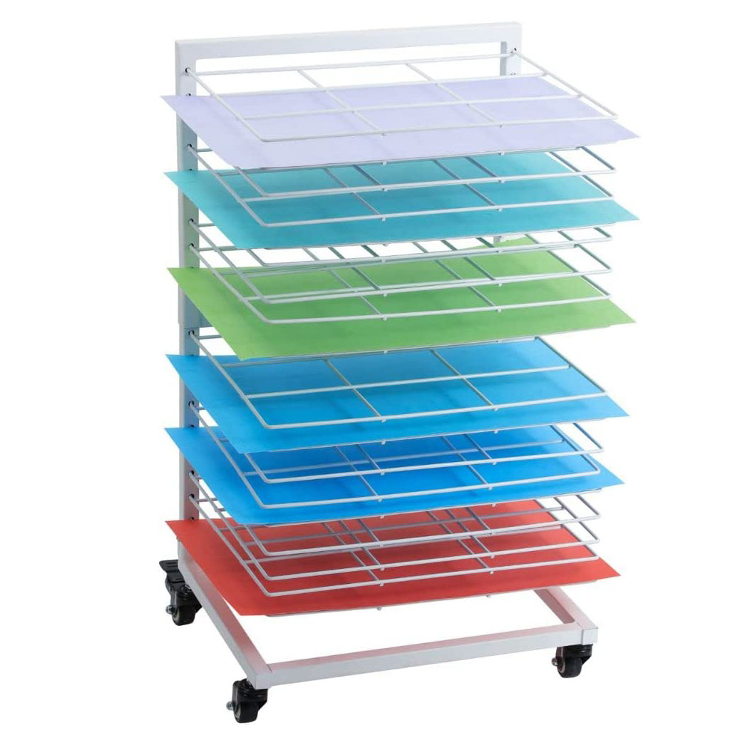 Art Drying Rack for Classroom Paint Drying Rack Art 19 Shelves Metal Artwork Storage Display Rack with Wheels