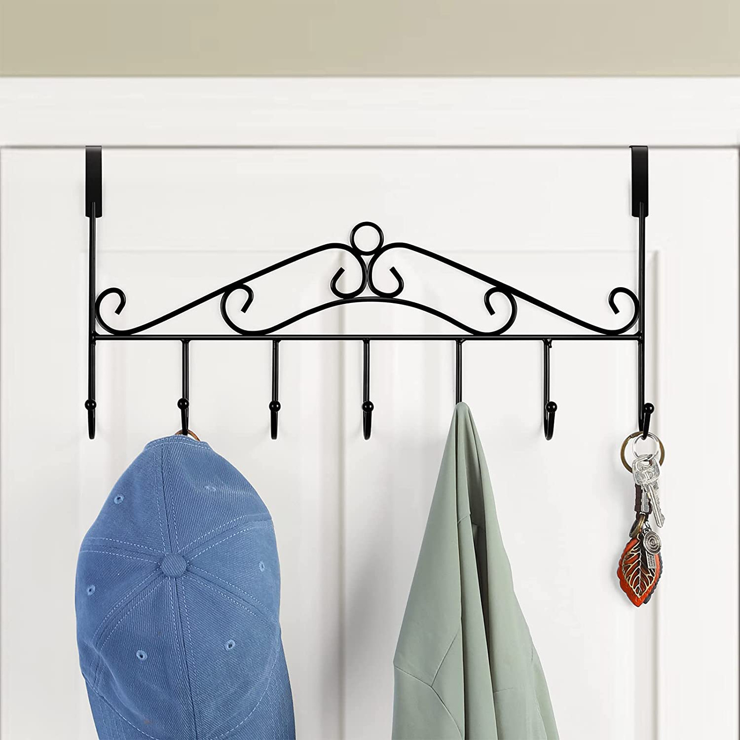 Over The Door Hooks Hanger,Over The Door Towel Rack Coat Rack with 7 Hooks, Metal Hanging Organizer for Clothes Coat Hat Towel