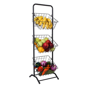 Customized 3-Tier Metallic Wire Metal Market Basket Stand  For Fruit And  Vegetable