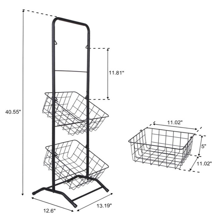 Customized 3-Tier Metallic Wire Metal Market Basket Stand  For Fruit And  Vegetable