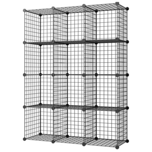 Wire Cube Storage, Metal Grid Organizer, Stackable Bookcase, Ideal for Living Room, Bedroom Office, Garage