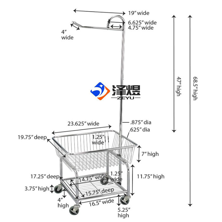 Commercial Rolling Laundry  Basket  wire storage  trolley cart