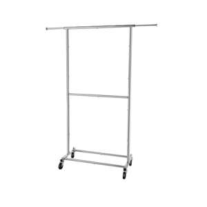 Simple Double Rod Clothing Garment Rack, Rolling Clothes Organizer on Wheels for Hanging Clothes, Chrome