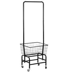 Black Laundry Hamper Basket Butler Cart Commercial Laundry Cart Rolling Wheels with Hanging Rack