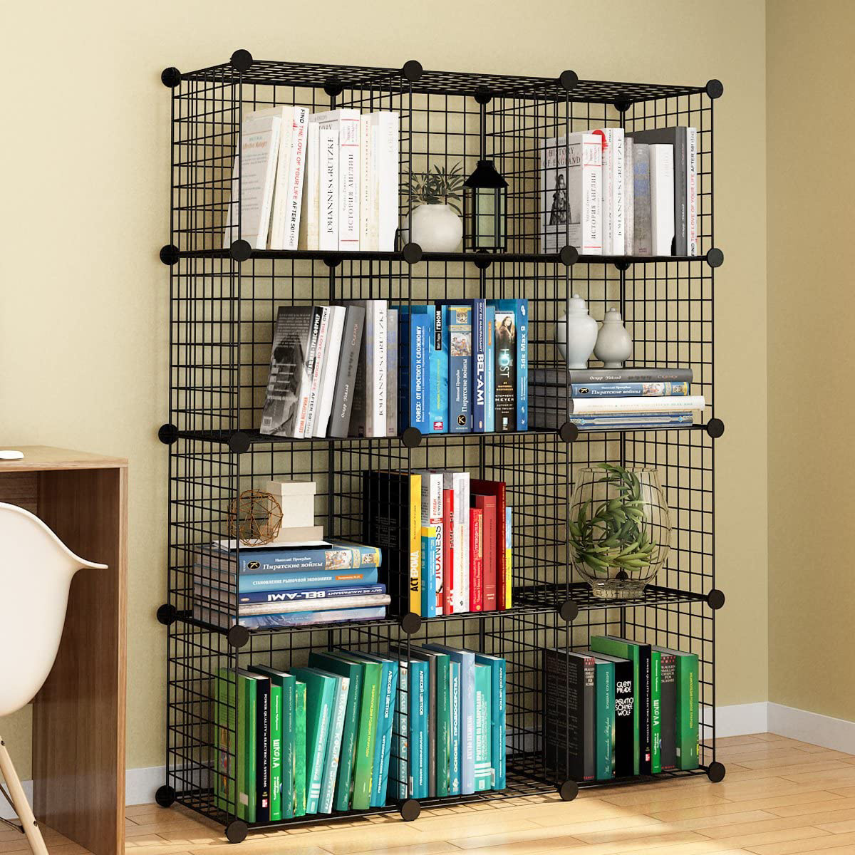 Wire Cube Storage, Metal Grid Organizer, Stackable Bookcase, Ideal for Living Room, Bedroom Office, Garage