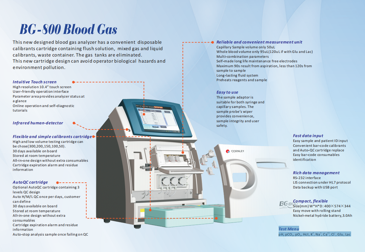 Fully Automatic Cornley BG 800 Blood Gas Electrolyte Analyzer, For Laboratory Use