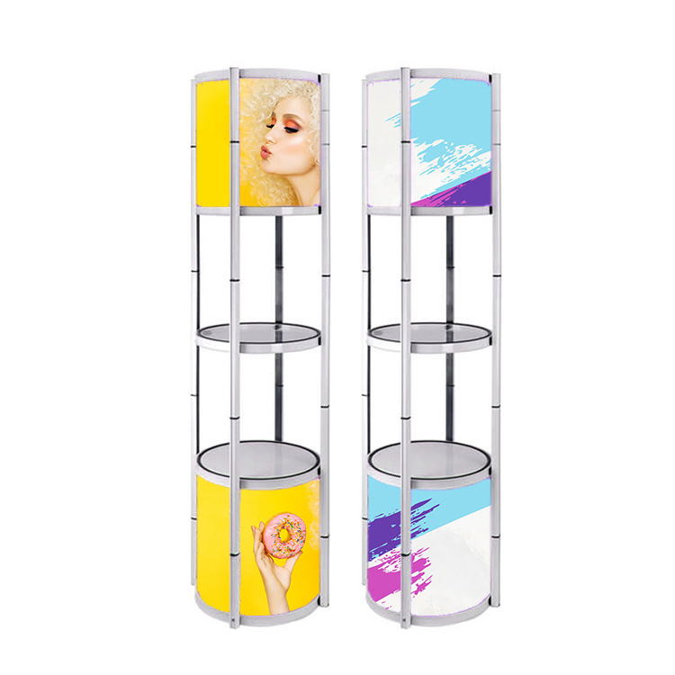 Promotional Cosmetic Display Stand Counter Showcase Pop Up Twister Tower with LED Light for Advertising Exhibition