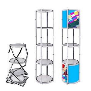 Round or Square Shape Folding Free Standing LED lighting Trade Show Exhibit Spiral Twist Tower Display Racks