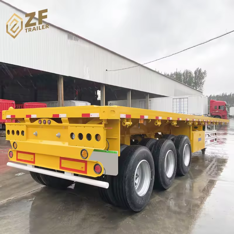 Multi-axles 60 Ton 40 feet 12pcs Flatbed Trailers Headboard Container Trucks Semi Trailer for Sale