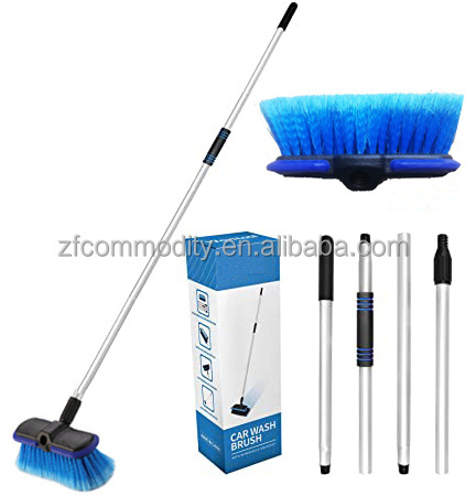 4 Section Customized telescopic long handle Auto flow thru car wash brush wheels cleaning floor push washing brush ZF3015