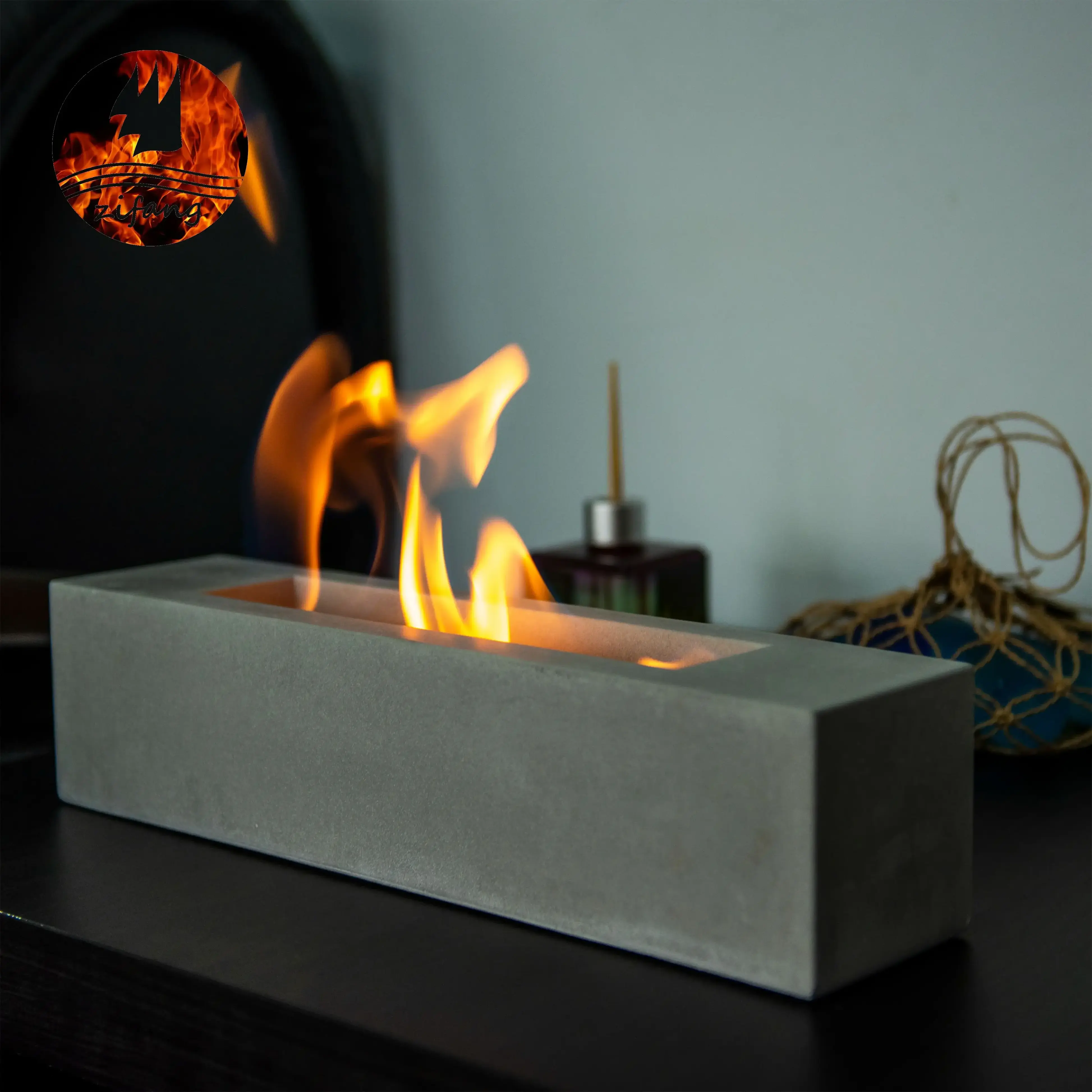 Concrete Tabletop Ethanol Fire Pit Garden Mini Outdoor Freestanding Tabletop Portable Covered Bio Ethanol Fireplace